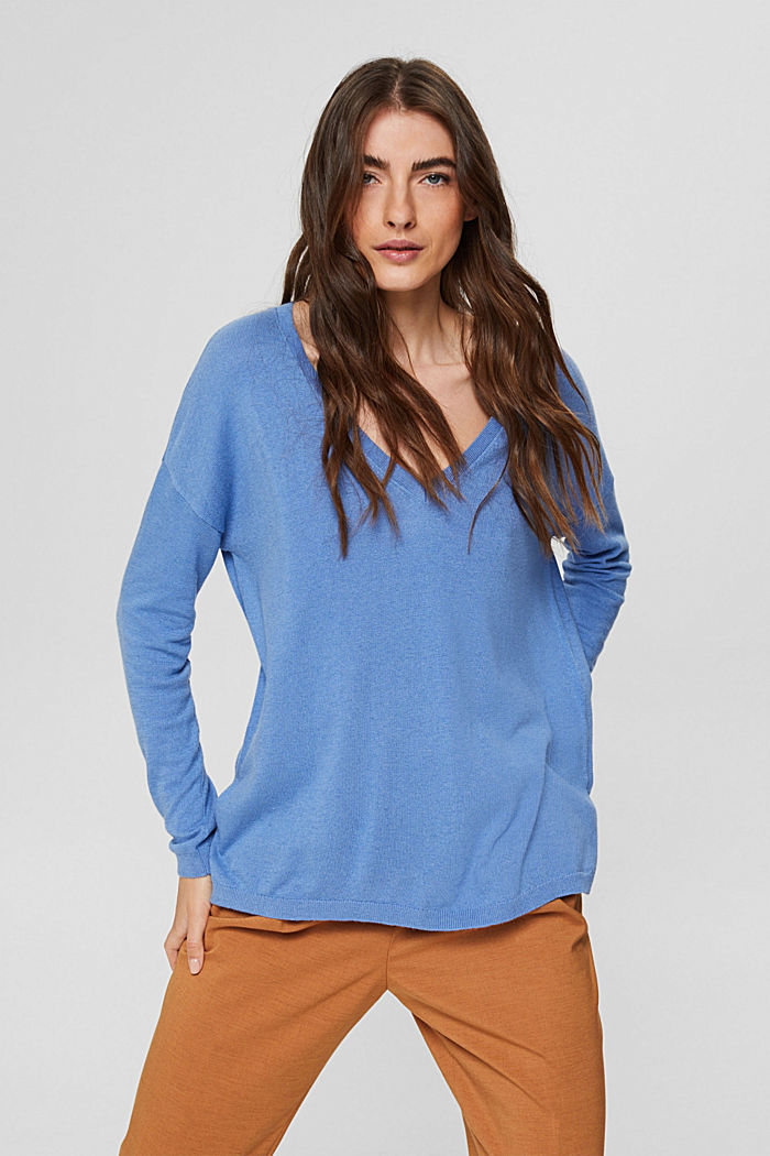 Oversized jumper with a cashmere and wool blend, BRIGHT BLUE, detail image number 0