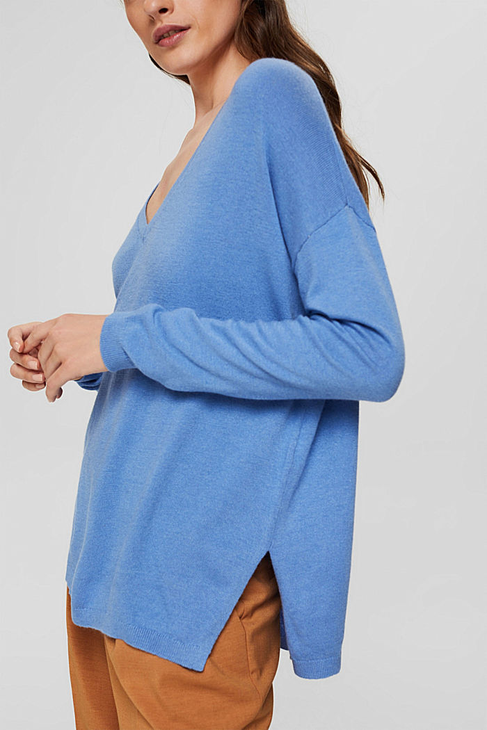 Oversized jumper with a cashmere and wool blend, BRIGHT BLUE, detail image number 2