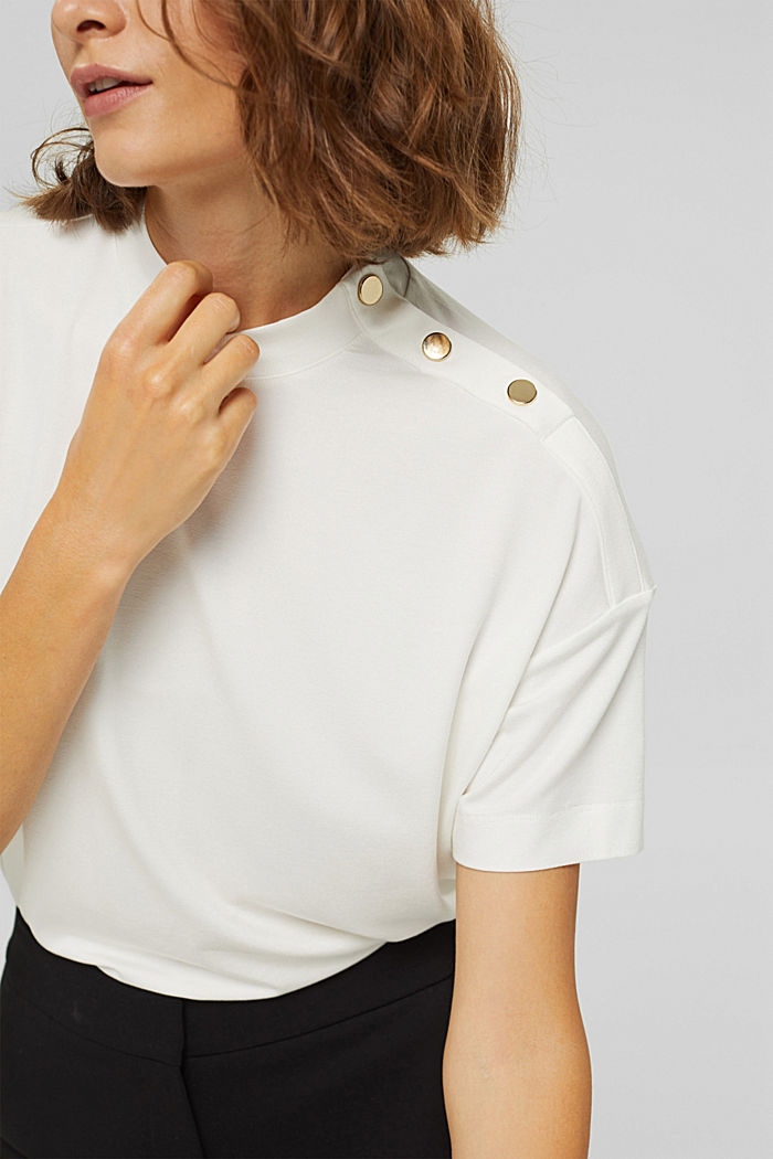 T-shirt with buttons, made of LENZING™ ECOVERO™, OFF WHITE, detail image number 2