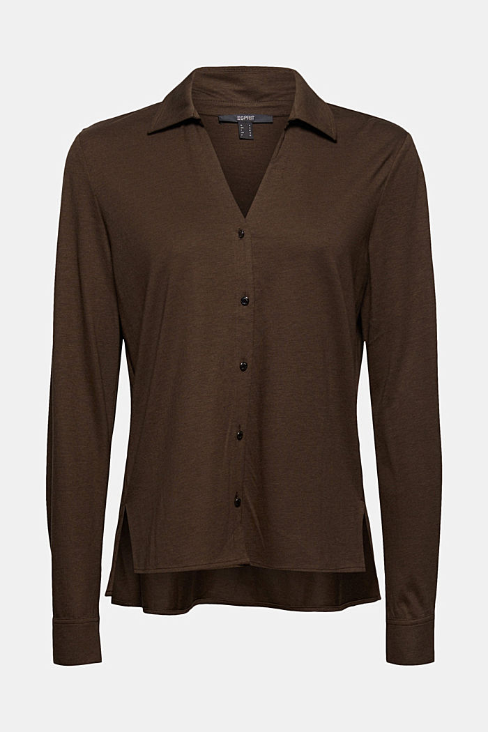 With TENCEL™: long sleeve top in a blouse style, DARK BROWN, overview