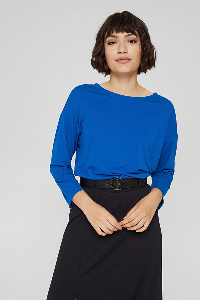 Long sleeve top with a print on the back, BRIGHT BLUE, overview