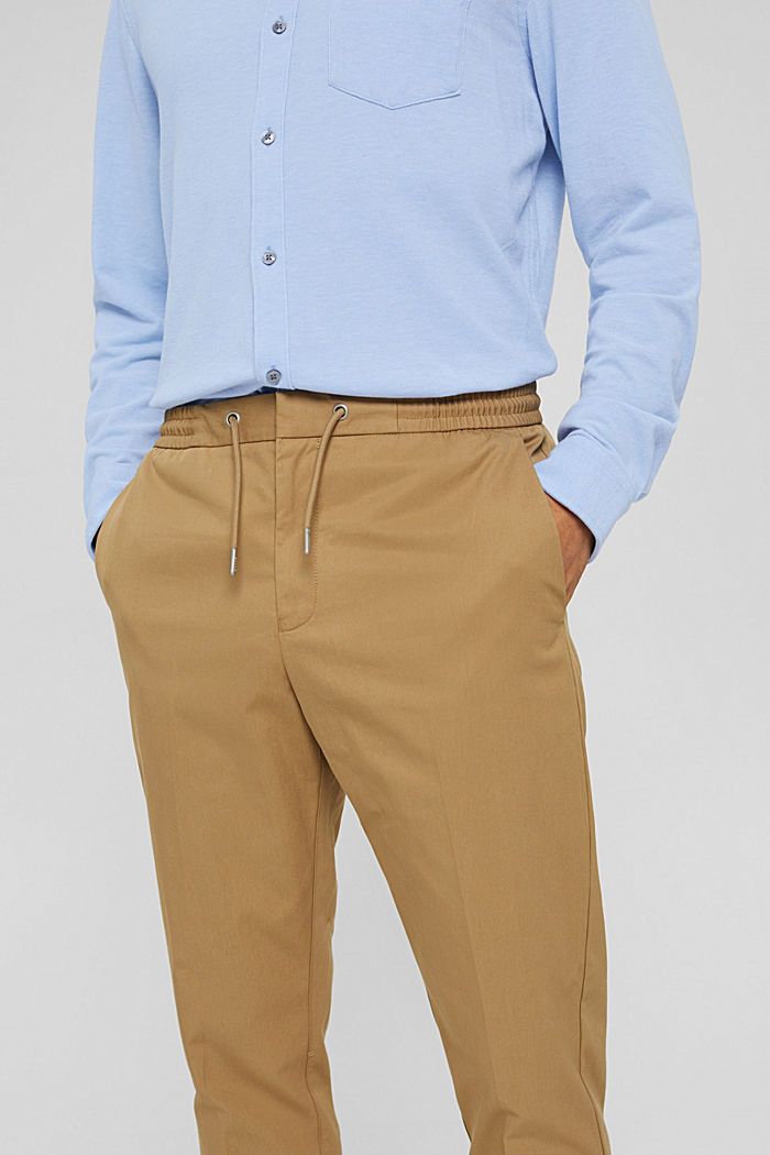 Chinos with an elasticated waistband made of blended organic cotton, BEIGE, detail image number 2