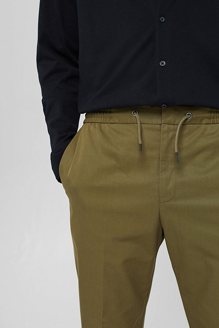 Chinos with an elasticated waistband made of blended organic cotton, LIGHT KHAKI, detail image number 2