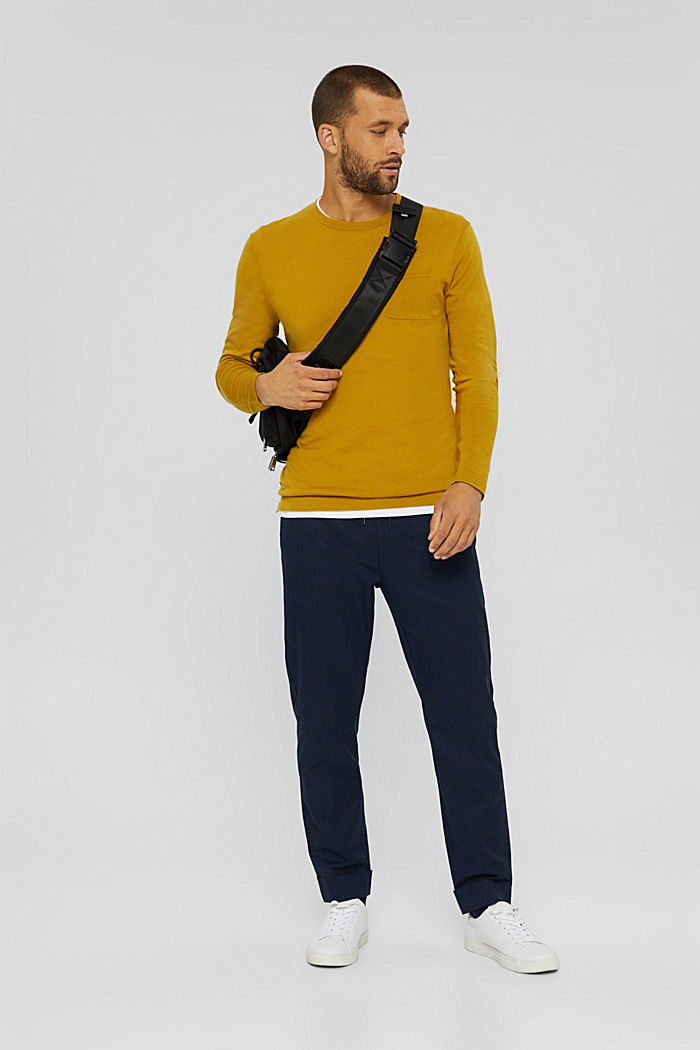 Chinos with an elasticated waistband made of blended organic cotton, NAVY, detail image number 1