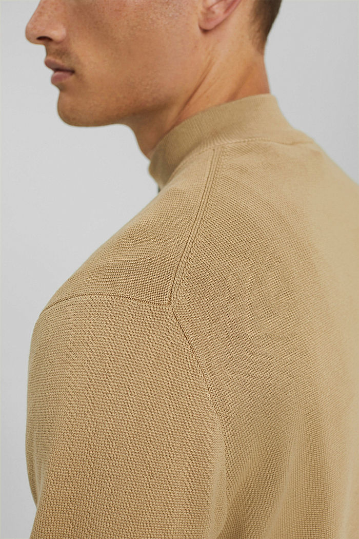 Zip-neck jumper made of 100% Pima cotton, BEIGE, detail image number 2