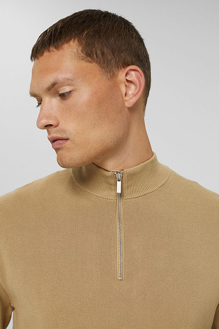 Zip-neck jumper made of 100% Pima cotton, BEIGE, detail image number 4