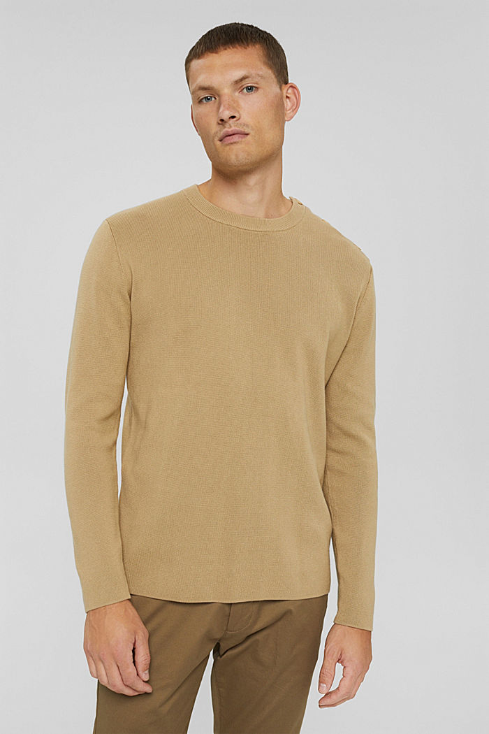 Jumper with a button placket, 100% cotton, BEIGE, detail image number 0