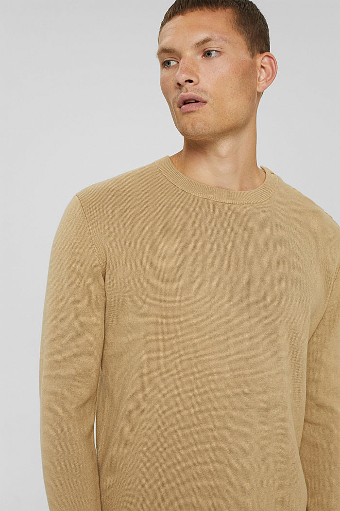 Jumper with a button placket, 100% cotton, BEIGE, detail image number 5