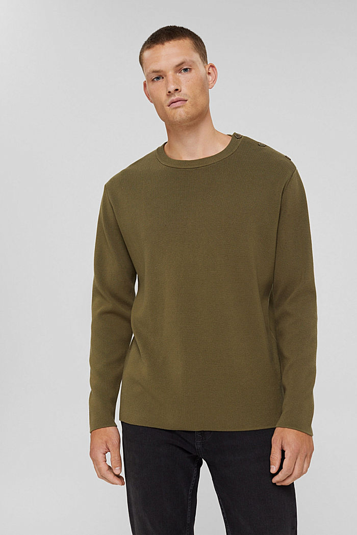 Sweter z listwą guzikową, 100% bawełny, LIGHT KHAKI, detail image number 0