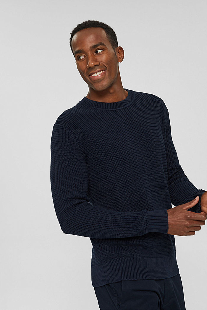 Knitted jumper in pima cotton, NAVY, overview
