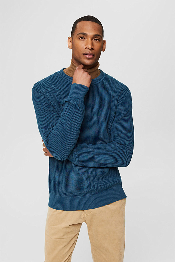 Knitted jumper in pima cotton, PETROL BLUE, detail image number 0