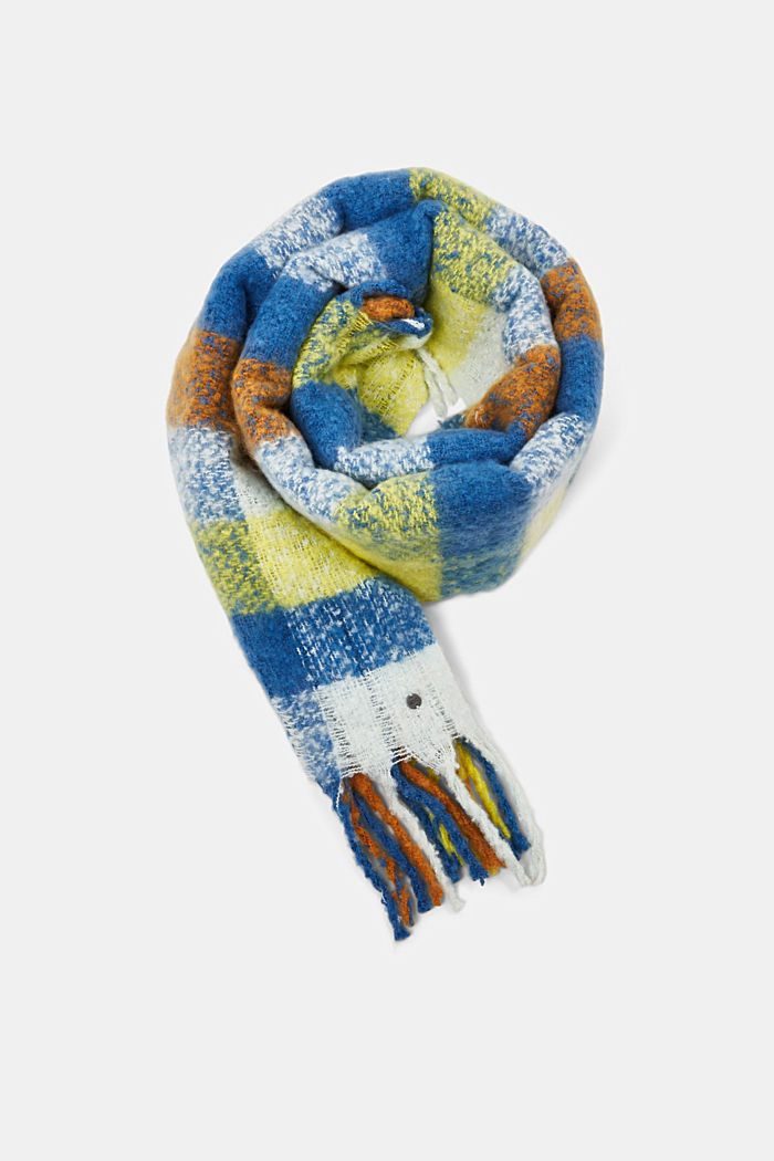 Bouclé scarf with a check pattern, BLUE, detail-asia image number 0