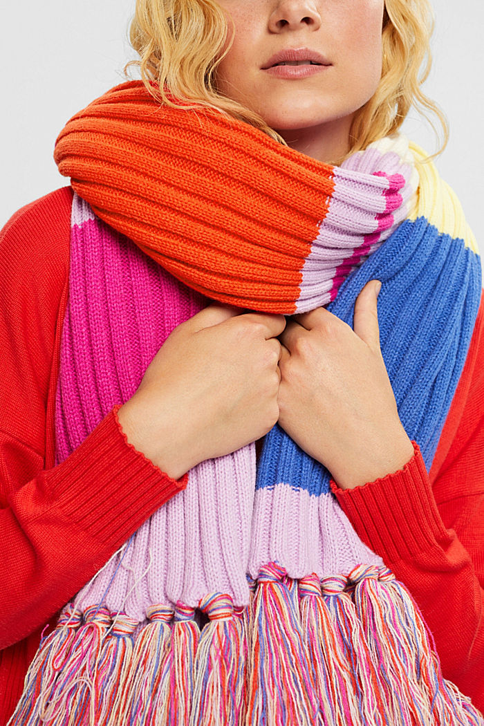 Fringed scarf with coloured stripes