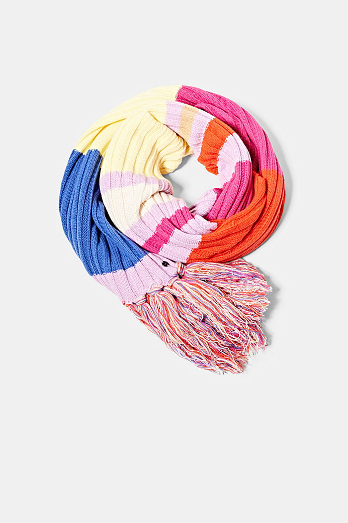 Fringed scarf with coloured stripes, PINK FUCHSIA, detail-asia image number 0