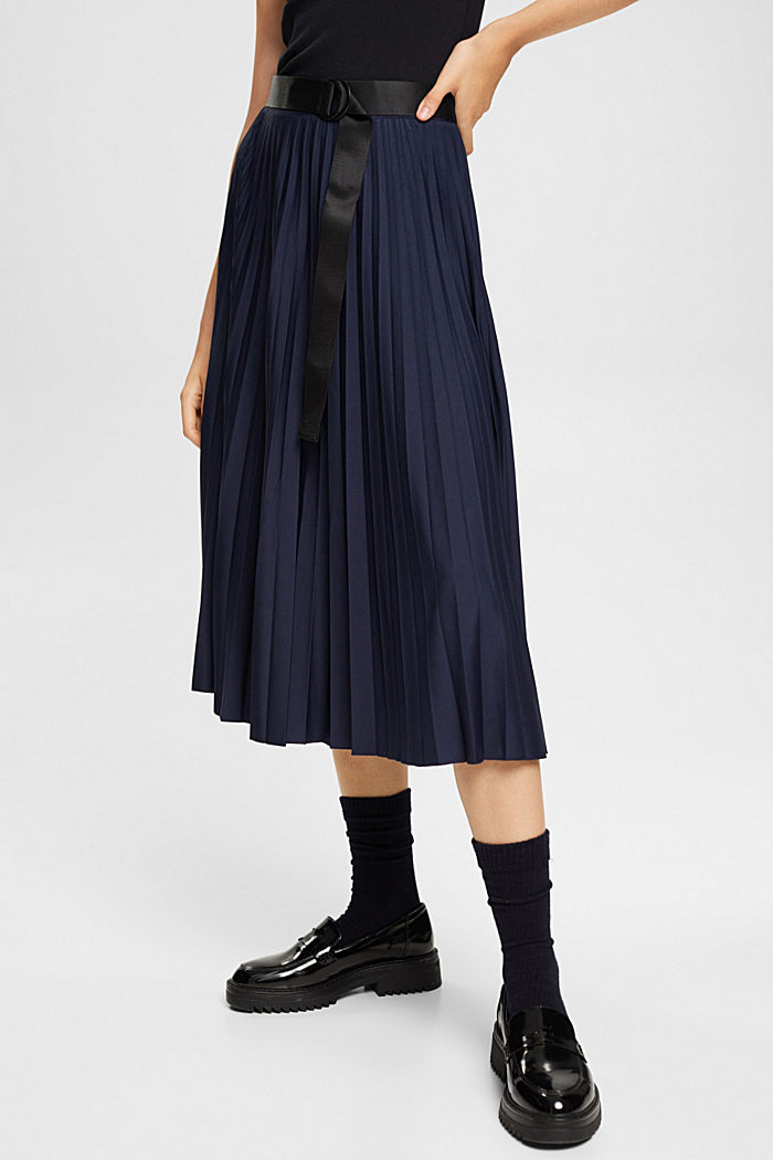 Pleated skirt with belt, NAVY, detail-asia image number 0