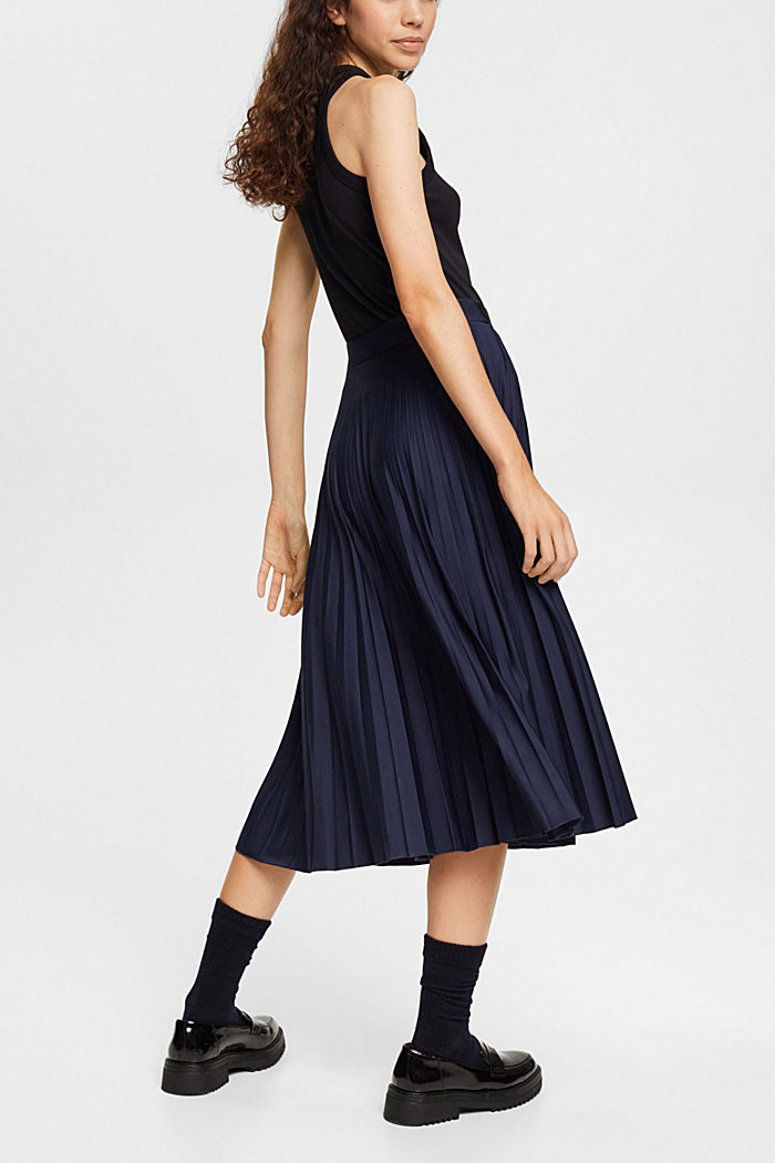 Pleated skirt with belt, NAVY, detail-asia image number 1