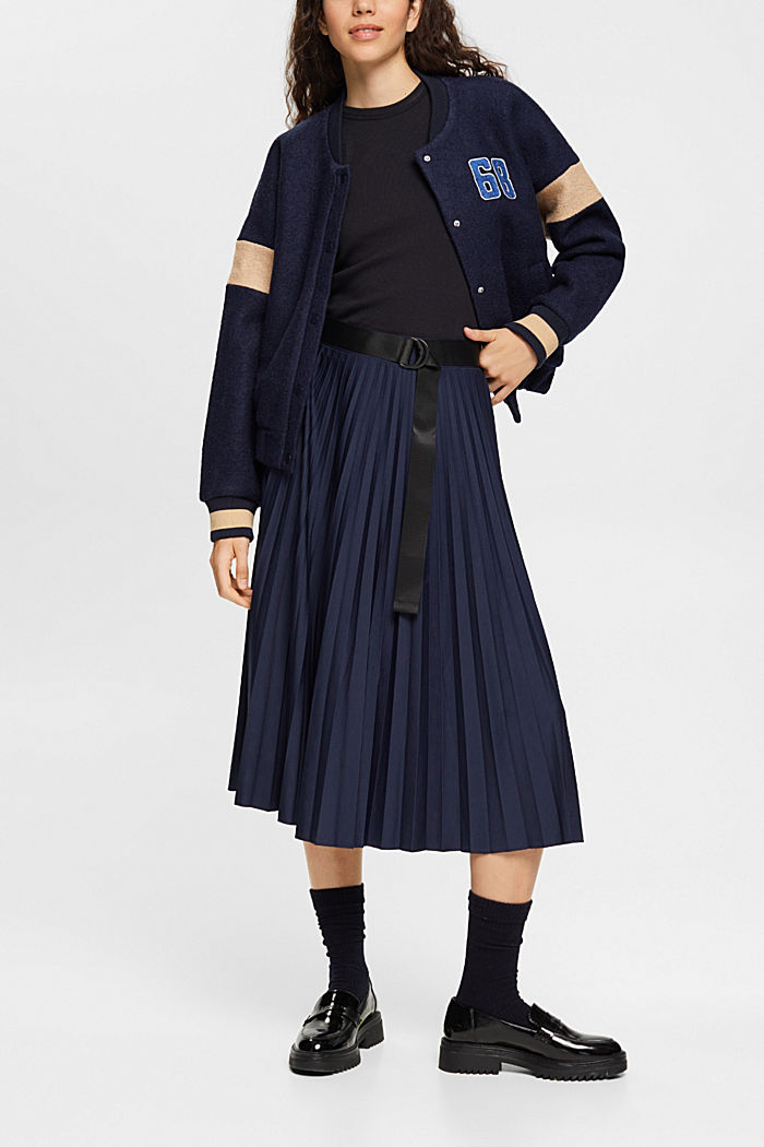 Pleated skirt with belt, NAVY, detail-asia image number 2