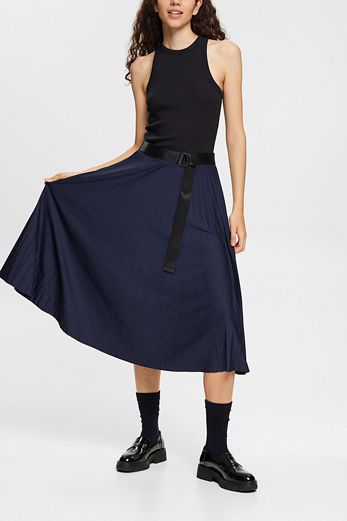 Pleated skirt with belt, NAVY, detail-asia image number 3
