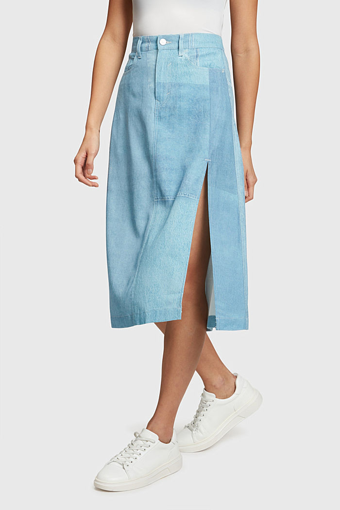 Denim Not Denim print skirt, BLUE MEDIUM WASHED, detail-asia image number 0