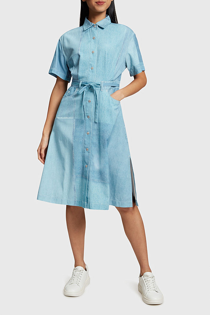 Denim Not Denim print shirt dress, BLUE MEDIUM WASHED, detail-asia image number 0