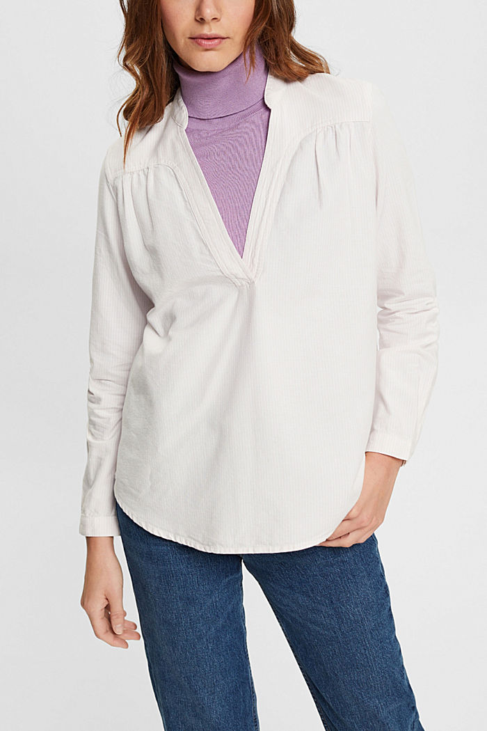 Long sleeved oxford striped blouse, OFF WHITE 3, detail-asia image number 0