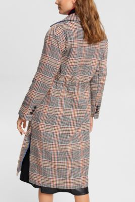 Checked wool blend coat with inside drawstring, BLACK, detail-asia image number 3