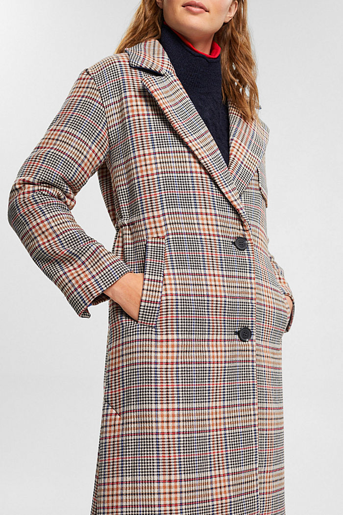 Checked wool blend coat with inside drawstring, BLACK, detail-asia image number 2