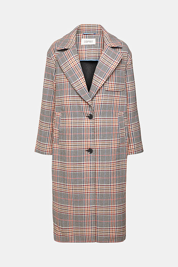 Checked wool blend coat with inside drawstring, BLACK, detail-asia image number 5