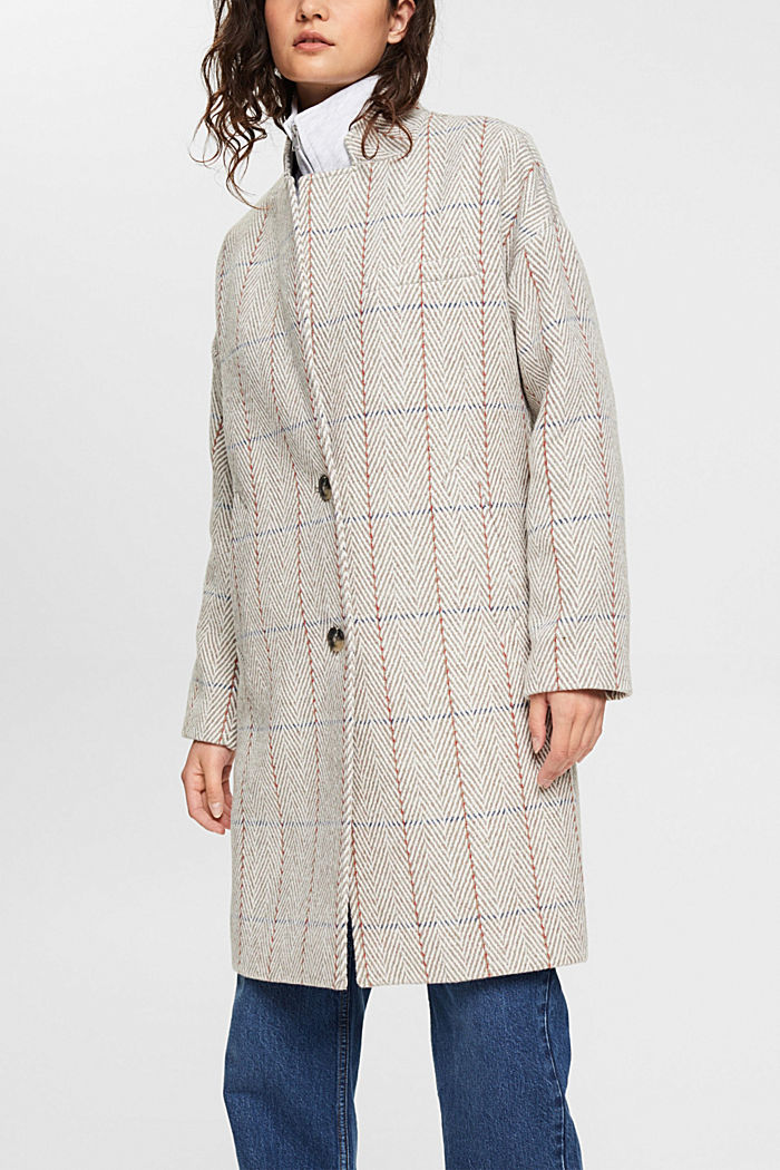 Patterned wool blend coat, LIGHT GREY, detail-asia image number 0