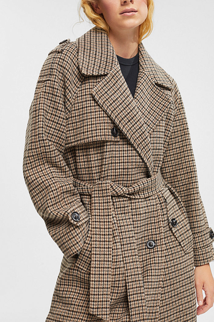 Checked wool blend coat, BARK, detail-asia image number 2