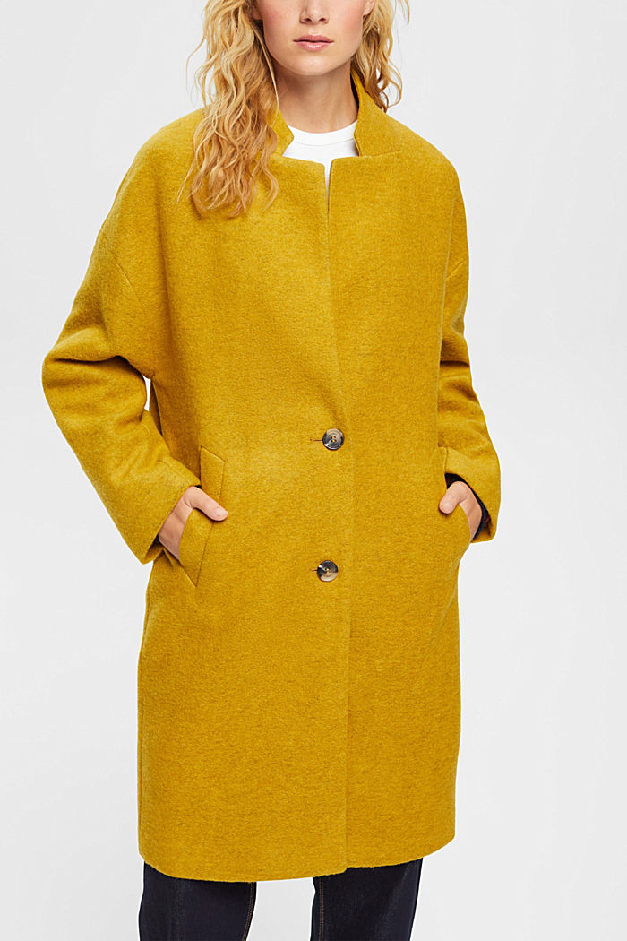 Wool blend coat, DUSTY YELLOW, detail-asia image number 0