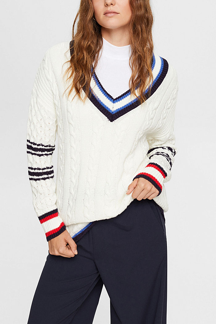 Knitted V-neck sweater, OFF WHITE, detail-asia image number 0