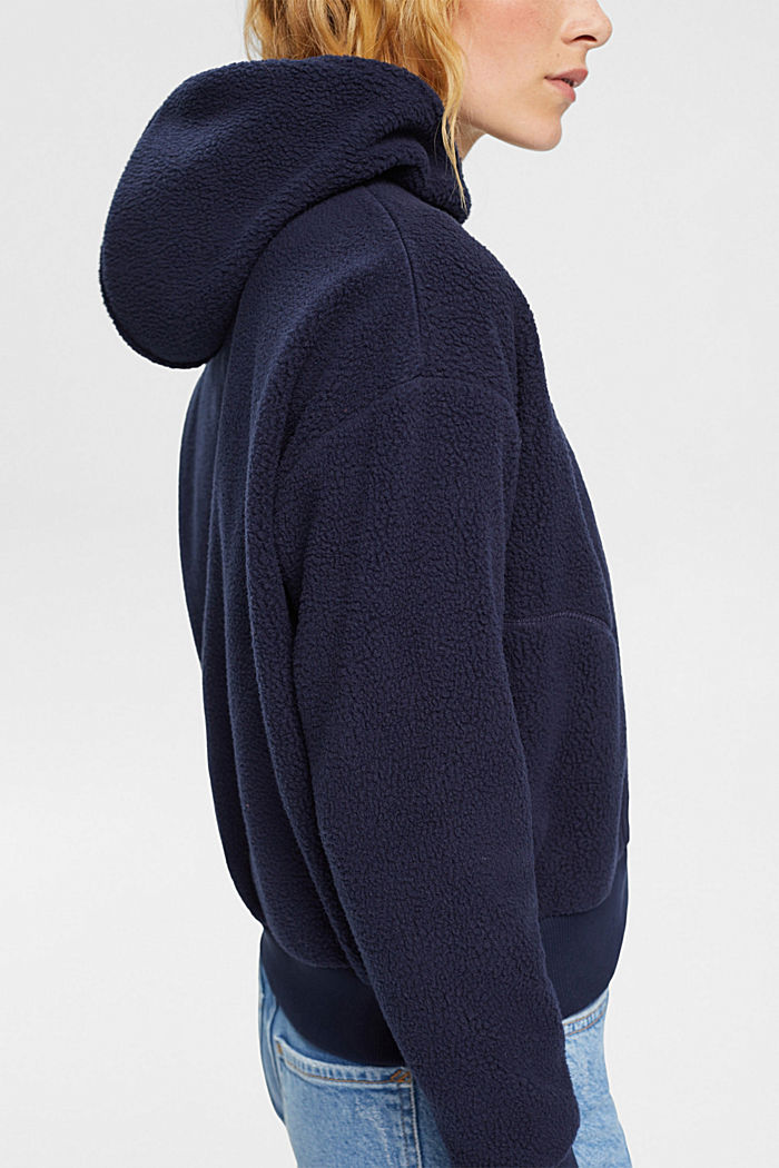 Teddy borg fleece zip hoodie jacket, NAVY, detail-asia image number 2