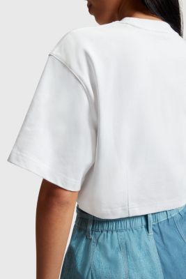 Denim Not Denim cropped indigo print tee​, WHITE, detail-asia image number 3