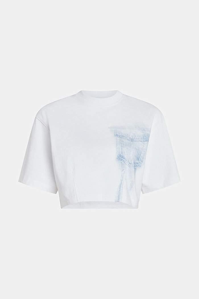 短身靛藍色印花 T 恤, WHITE, detail-asia image number 4