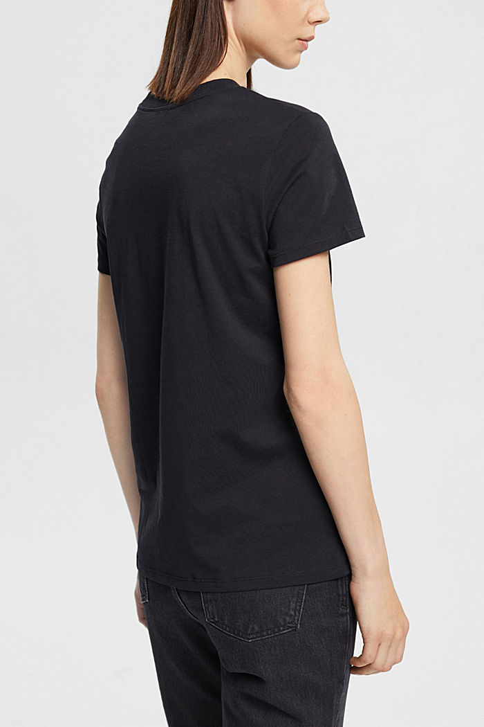 Cotton crewneck t-shirt, BLACK, detail-asia image number 3