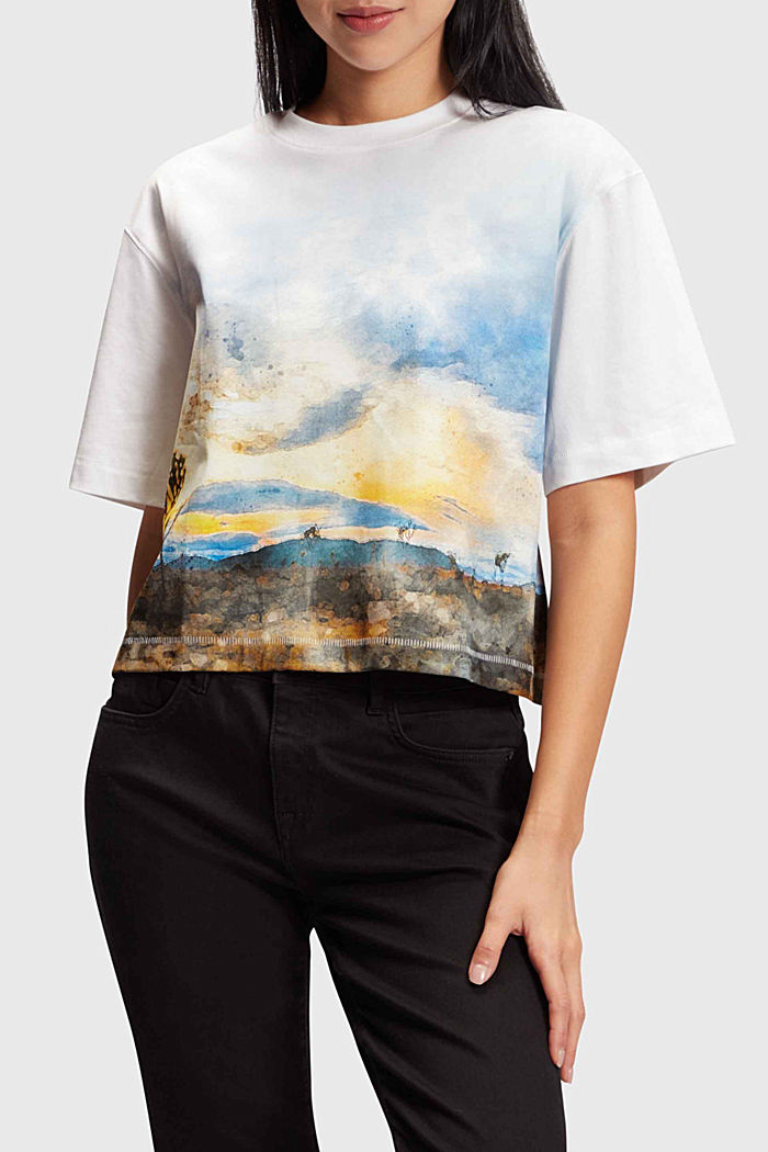Front panel gradient landscape print cropped tee, WHITE, detail-asia image number 0