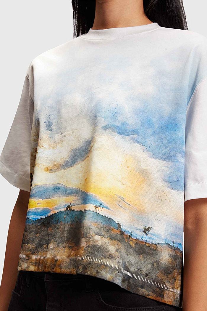 Front panel gradient landscape print cropped tee, WHITE, detail-asia image number 2