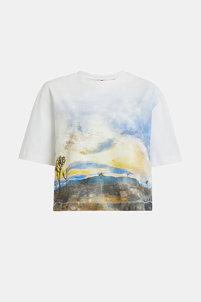 Front panel gradient landscape print cropped tee, WHITE, detail-asia image number 4