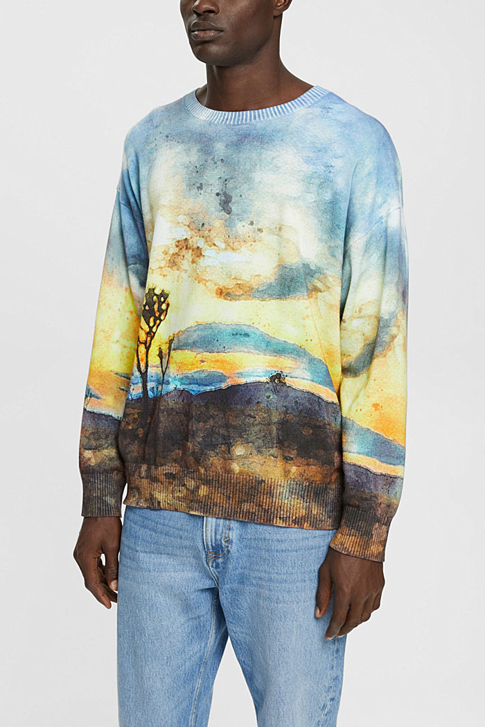 All-over landscape digital print sweater, LIGHT BLUE, detail-asia image number 0