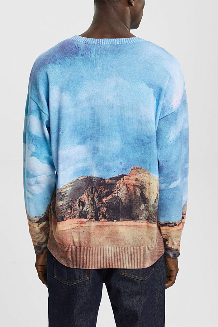 All-over landscape digital print sweater, TURQUOISE, detail-asia image number 3