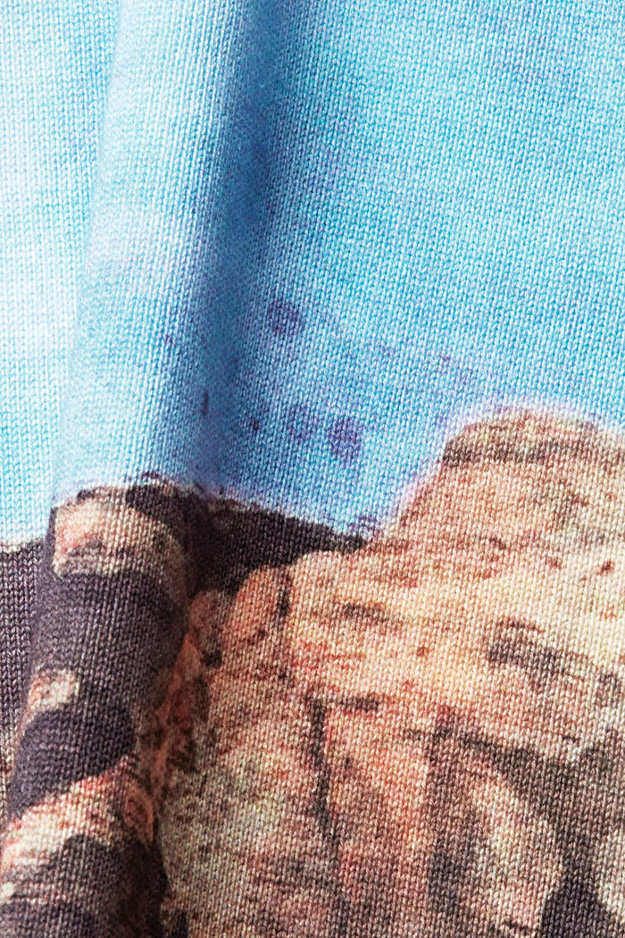 All-over landscape digital print sweater, TURQUOISE, detail-asia image number 5