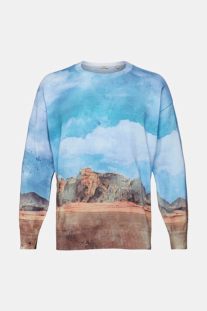 All-over landscape digital print sweater, TURQUOISE, detail-asia image number 6