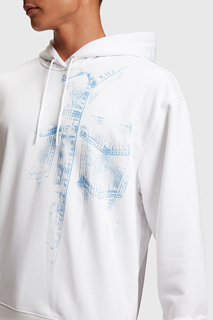 Denim Not Denim placement indigo print hoodie​, WHITE, detail-asia image number 2