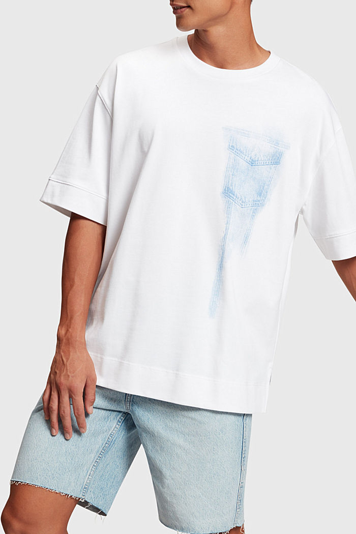局部靛藍色印花 T 恤, WHITE, detail-asia image number 0