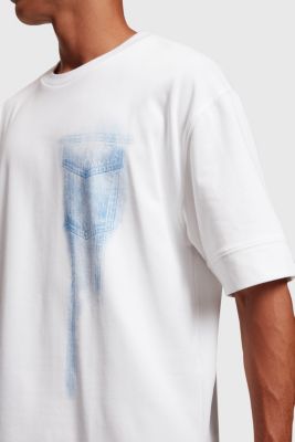 Denim Not Denim placement indigo print tee​, WHITE, detail-asia image number 2