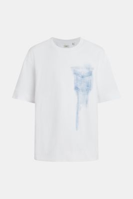 Denim Not Denim placement indigo print tee​, WHITE, detail-asia image number 4