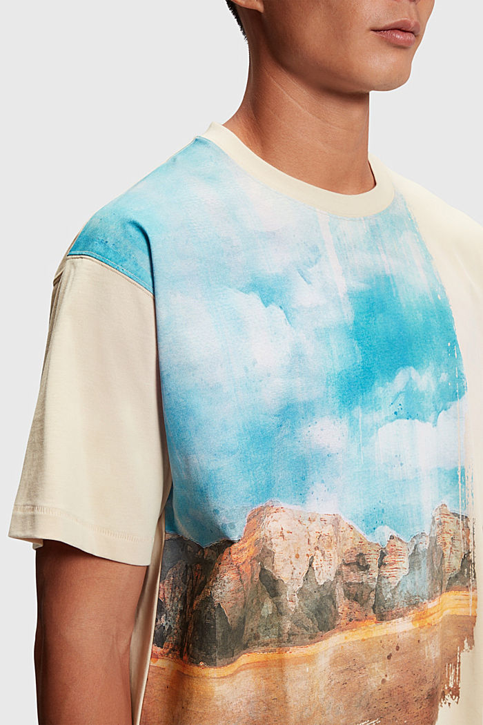 Front panel landscape digital print t-shirt, BEIGE, detail-asia image number 2