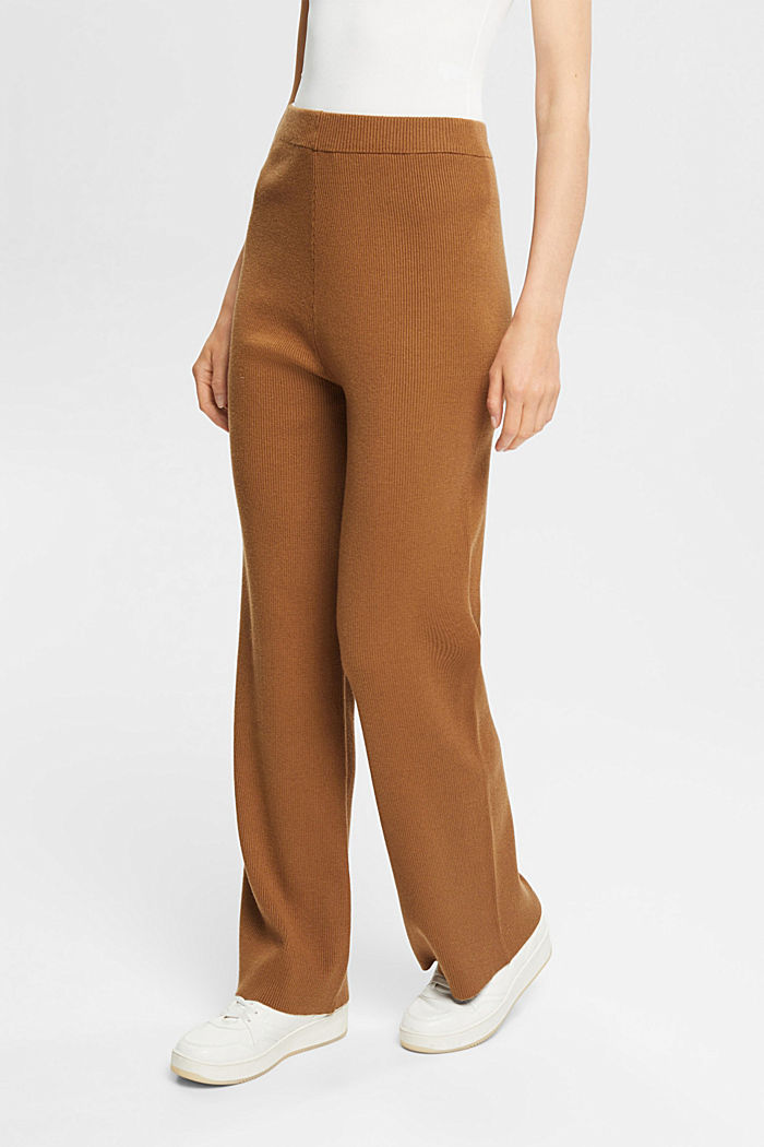 Knitted trousers with a wide leg, LENZING™ ECOVERO™, CARAMEL, detail-asia image number 0