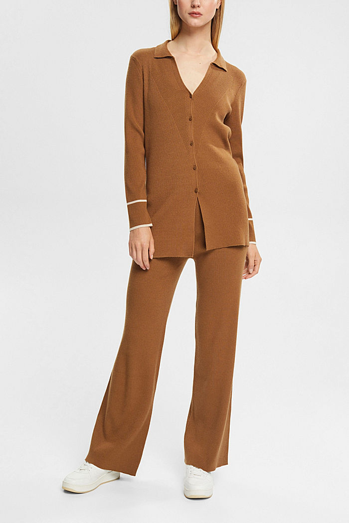 Knitted trousers with a wide leg, LENZING™ ECOVERO™, CARAMEL, detail-asia image number 2